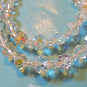 Crystal Necklace,Aurora Borealis Faceted Double Strand Wedding Vintage Jewelry