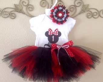 Minnie Mouse Tutu Set WITH NAME, 1st Birthday Minnie Mouse Outfit, Minnie Mouse Birthday, Minnie Mouse Birthday Outfit,
