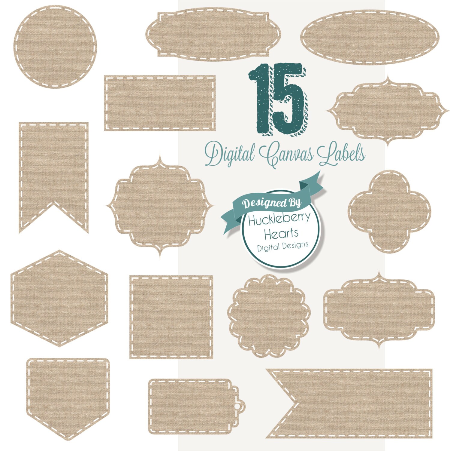 Digital Stitched Burlap Tags Digital Labels with Brown Burlap