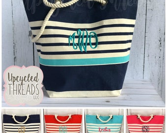 Monogrammed Beach Bag, Personalized Beach Bag, Monogram Tote, Striped Beach Bag, Monogrammed Bag, Monogram Bag, Custom Beach Bag