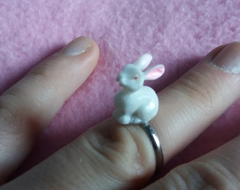 Kawaii cute white bunny ring