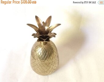 ON SALE Vintage Hollywood Regency Brass Pineapple Container