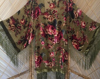 devore kimono velvet jacket,fringe jacket,burnout jacket,devore jacket.gypsy jacket,devore kimono,burnout kimon,boho kimono,floral kimono
