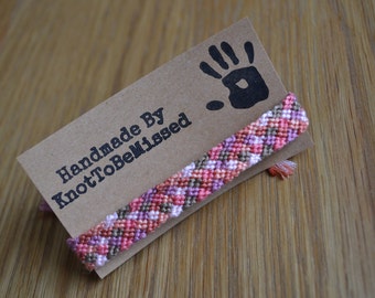 Handmade Woven Macrame Checkerboard Friendship Bracelet Pink