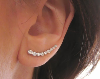 These ear-cuff contours of lobes with zirconium 925 Sterling Silver CZ earrings