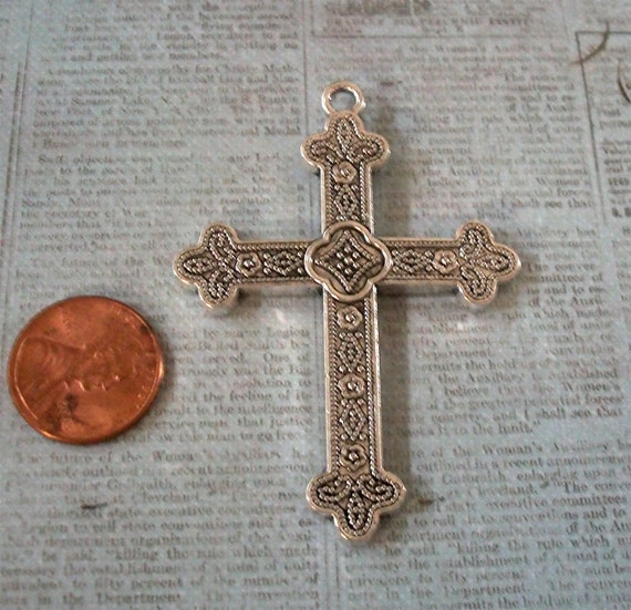 Cross Pewter Silver Antiqued Large Perfect for Pendant
