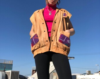 Vintage Soft Leather Vest w/ Fringe & Quilted Details