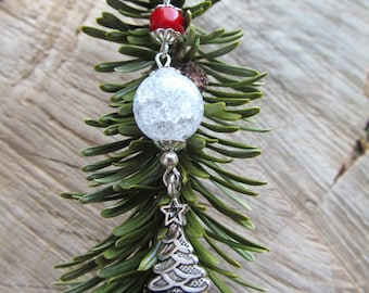 Christmas Earrings-Gifts for Her-Coral earrings-Christmas tree-Clear earrings-Crystal earrings-Long Earrings