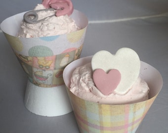 Hearts, Pins and Pacifier Cupcake Toppers