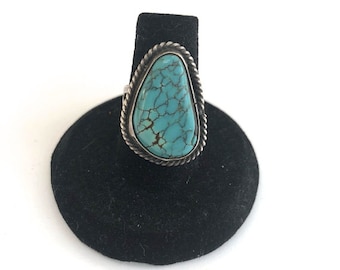 Vintage Native American Sterling Silver Turquoise Ring Size 6.5