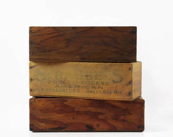Vintage Cheese Boxes, Small Wooden Boxes, Rustic Farmhouse Decor, Desk Caddy Box, Small Shadow Box