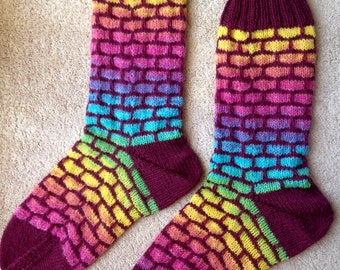 Mosaic Brick Patterned Hand Knit Wool Socks Opal Yarns (S-233)