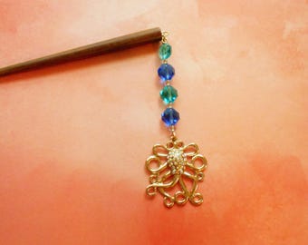 sale - Disco Octopus - aqua, blue, and gold ocean hair stick