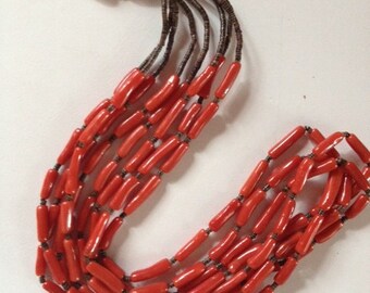 Sale - Fantastic Handmade Native American Old Pawn Navajo Coral Sterling Silver & Heishi Necklace
