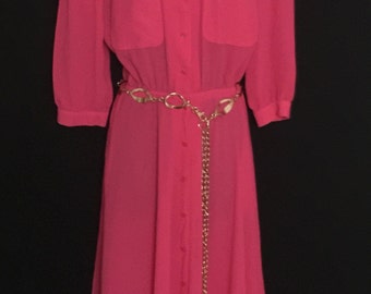 Hot Pink Chiffon Shirt Dress VG100