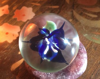 Handblown Glass Blue Flower Marble