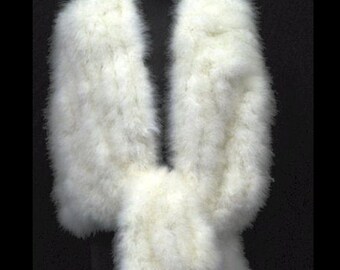 NEW ARRIVAL! 1950s HOLLYWOOD Vintage Glamour - Sumptious Luxurious Soft Marabou Feather Shrug, Wrap, Stole, Cape with ties- Ivory