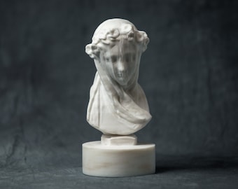 MARBLE bust of Veiled Lady by Monti statue carved figurine artist sculpture