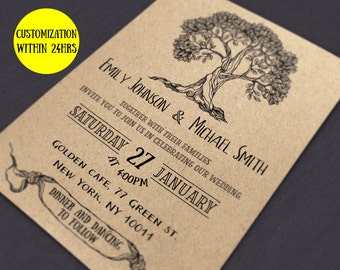 Rustic Wedding invitation template download - Wedding invites rustic diy - Printable wedding invitation set - wedding invitations with rsvp