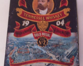 Vintage Jack Daniels Whiskey Metal Tin Case, Made in England, 10 1/2 x 8 x 4 inches, Used Metal Tin Can Whiskey Container Case, JD and Coke