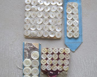 Antique French Mother of Pearl Buttons on Original Cards 74 Buttons Various Sizes & Styles