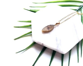 Crystal druzy necklace-24k gold plated druzy-white crystal necklace