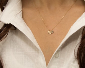 Delicate initial disc necklace, initial necklace, personalized tag necklace, customized letter, Silver gold circle necklace • NDV6M0