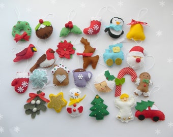 Christmas felt ornaments set 25, advent calendar ornaments, tree ornament, Christmas decor, christmas tree decor