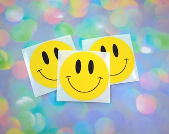 Vintage 90s Smiley Face Stickers / Cute Retro Yellow Smiley Face Stickers for Crafts, Scrapbooking, Decorating / Set of Three Stickers