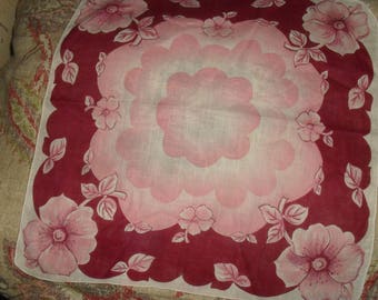 Vintage Hankie Handkerchief - Pink Flowers Pattern - Pink and Mauve Pattern