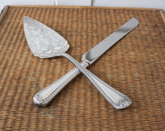 silver cake knife and server, Gorham silver cake server, made in Italy, silver cake knife, Heritage pattern