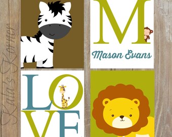 JUNGLE NURSERY ART - Safari Nursery Art, Jungle Nursery Decor, Custom Baby Name, Playroom art, Playroom wall art, Safari art, jungle art