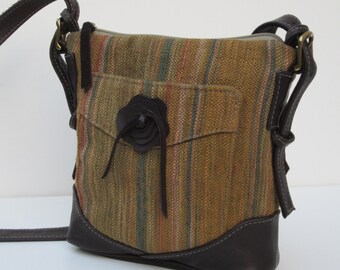 SHOULDER BAG by Elizabeth Z Mow Fabric and Brown Leather