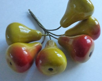 6 Vintage Spun Cotton Lacquered Pears NOS