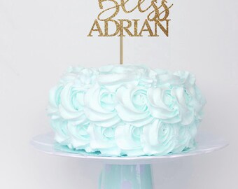 Baptism cake topper, god bless cake topper, cross cake topper, baptism boy cake topper, baptism decorations, gold cake topper