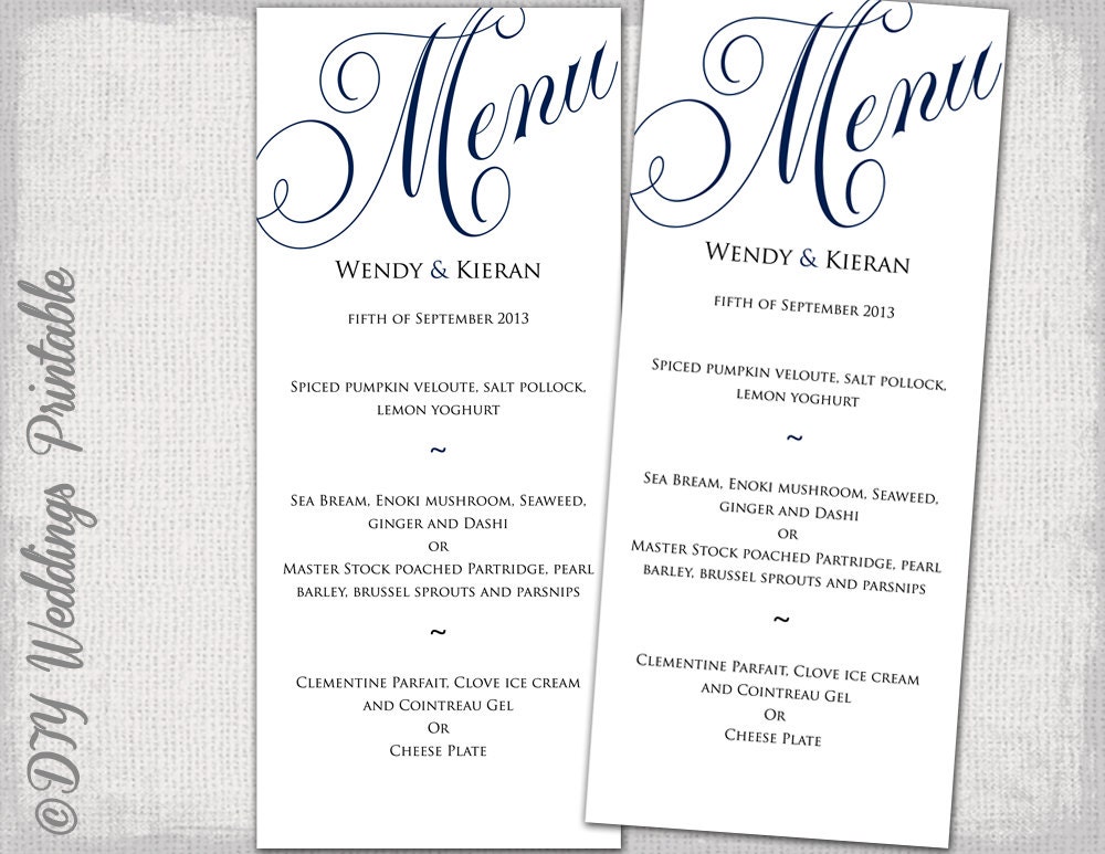 wedding menu template navy blue wedding menu diy wedding menu