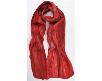 Merino / Silk Cobweb Felted Scarf - Fire