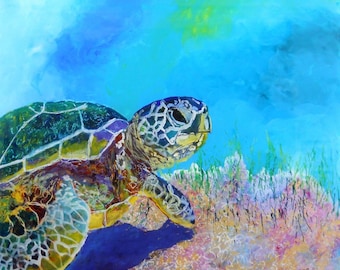 Sea Turtle Art Prints, Kauai Hawaii, Honu Turtle, Hawaiian Turtle, Under the Sea, Sea Turtle Paintings, Honu Art, Sea Turtle Giclee