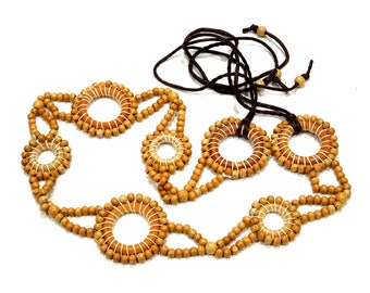 Deadstock ViNTAGE: Hipster Wood Beaded Belt - Gypsy Belt - Ethnic Belt - Tribal Belt - SKU 19-B2-00005848-OS-604