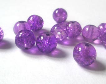 10 purple Crackle Glass 8mm beads