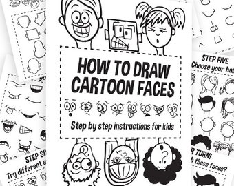 How to Draw Cartoon Faces - kids printable worksheets // How-to-draw e-book / cartoon character classroom activity / kids activity book