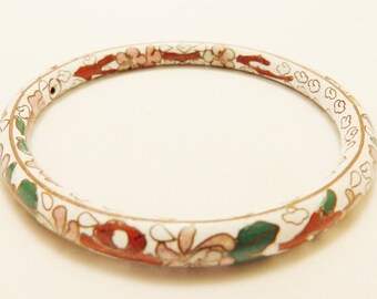 White Cloisonne Bangle Bracelet