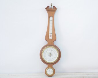 Vintage 26.25" Airguide Mahogany Wood Frame Mid Century Banjo Weather Station