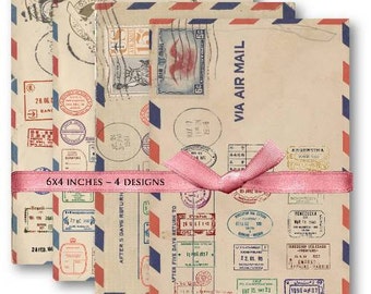 Air Mail Postal Stamps Digital Collage Sheet Download -471- Digital Paper - Instant Download Printables
