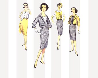 Tapered Peg Skirt Pattern with Sleeveless Top and Cropped Jacket Size 13 B 33 Uncut Vintage 1960s Simplicity 3357 Square Neckline