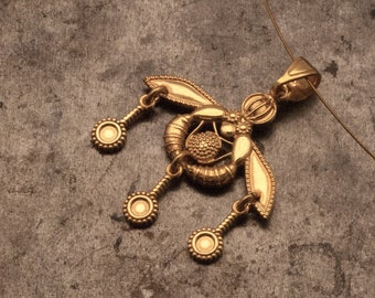 Greek Gold Necklace,Crete Bees Pendant Ancient Minoan Cretan Necklace, Sterling 24k Gold Plated, Museum Replica, Wearable Art, Greek Jewelry