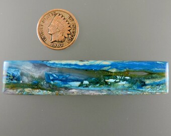 Peruvian Electric Blue Opal Cab, Blue Opal Beach Scene, Designer Blue Beach Cab, Pendant Cab, Gift Cab, C2539, Handcrafted by 49erMinerals