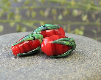 Lampwork Beads Set, 3 glass beads, Glass Beads, Lampwork Flower Beads