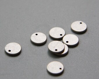 4 Pieces Oxidized Silver Plated Brass Base Charms - Tag - Round - Disc 8mm (1762C-M-132) W