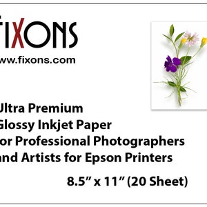 Ultra premium inkjet glossy photo paper for professional photographers and artists for Epson printers 8.5 in x 11 in (20 Sheet)